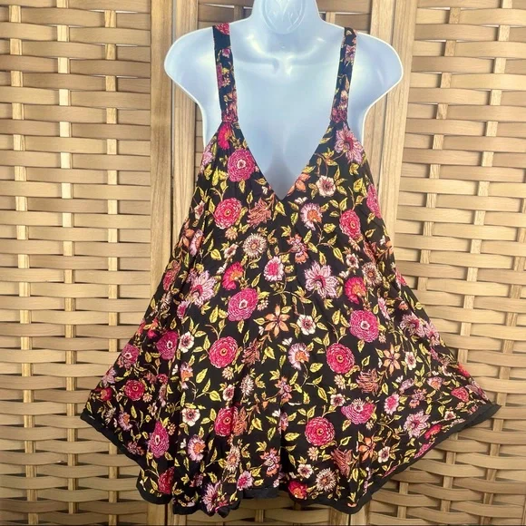 FREE PEOPLE Embroidered Tiered Floral Baby Doll Full Circle Open Back Mini Dress - Picture 2 of 7